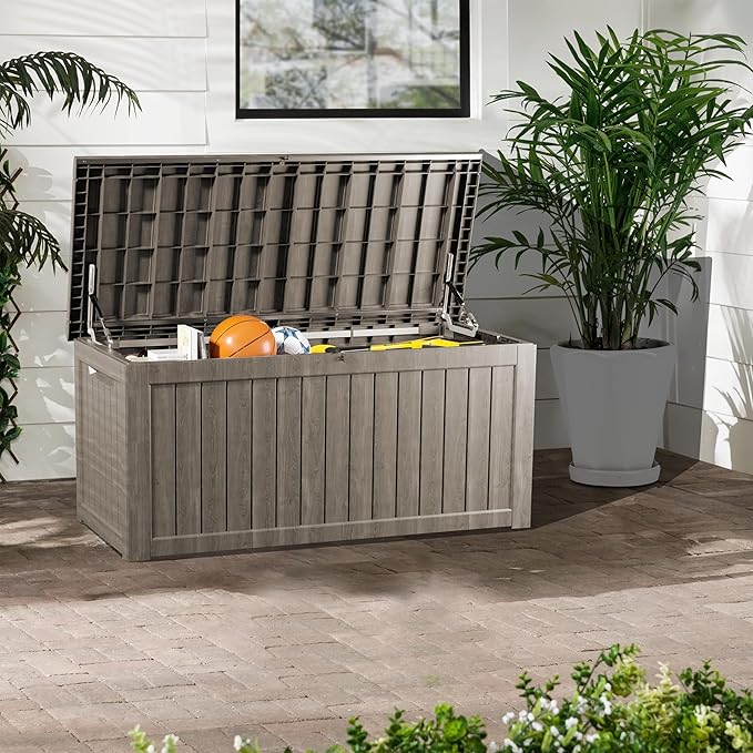 270 Gallon Heavy Duty Outdoor Storage Box - Extra Large Package Protection for Outside Deliveries, Patio Storage Bench & Resin Deck Chest with Lock, UV-Resistant, Slate Grey