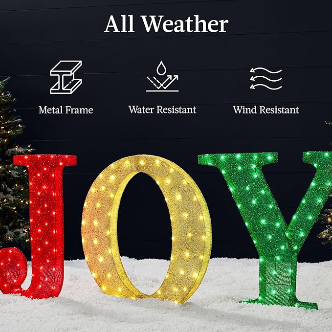 Best Choice Products 3-Piece Christmas Joy Yard Decoration, 32in 3D Lighted Outdoor Holiday Décor w/ 150 LED Lights, Ground Stakes - Red/Gold/Green