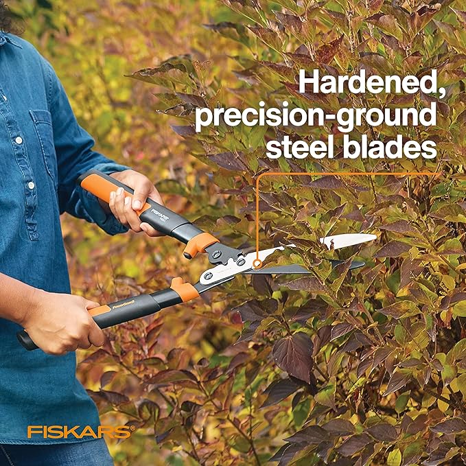 Fiskars 23" Hedge Shears, Hedge Clippers with PowerGear2 Technology that Multiplies Power for Less Effort, Garden Shears with SoftGrip Handles and Shock-Absorbing Bumpers