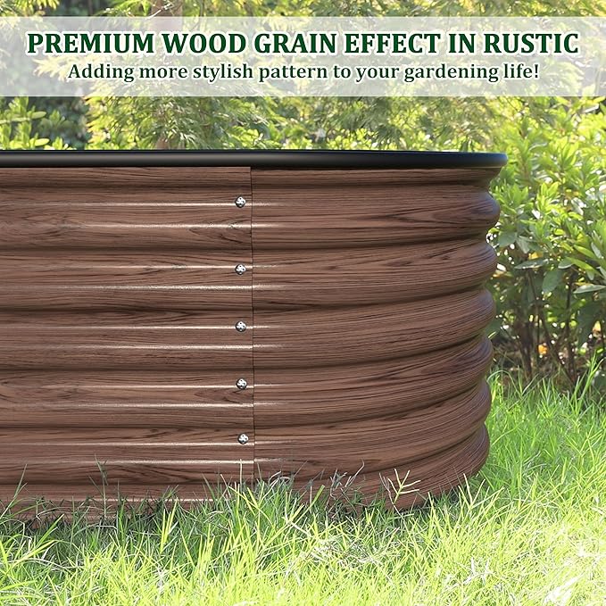MUPATER 8x2FT Metal Galvanized Raised Garden Bed, 17''H Premium Wood Grain Raised Garden Bed Outdoor for Plants Flowers, 9-in-1 Galvanized Metal Planter Box, Rustic