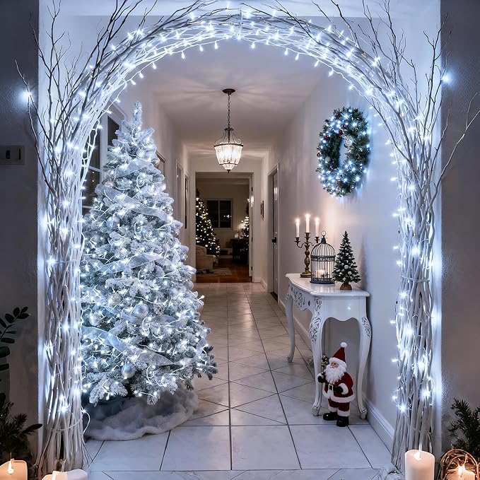 JMEXSUSS 168FT 600 LED White Christmas Lights Outdoor with Remote Indoor Christmas Tree Lights Plug in Cool White Twinkle String Light for Room Holiday Party Xmas Decorations