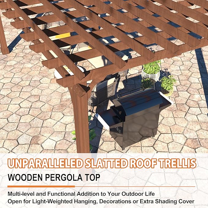 BlueWish 12’x16’ Patio Pergola, Cedar Wood Pergola with Unparalleled Slatted Roof Trellis, Outdoor Pergolas Backyard Gazebo with Solid Structure for Deck Grill Party Garden