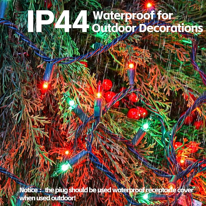 Red and Green Christmas Lights 100 Count Incandescent Light UL Certified Connectable Christmas Tree Lights with Green Wires for Indoor Outdoor Xmas, Wedding, Holiday, Party, Home Decorations