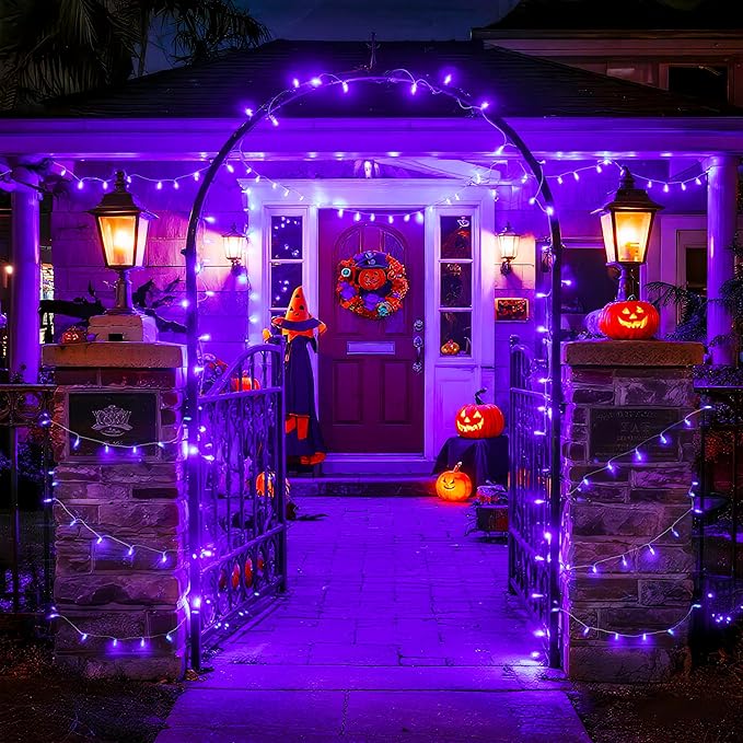 JMEXSUSS 600 LED Purple Halloween Lights Outdoor, 8 Modes Purple String Lights Indoor, 168ft LED Christmas Light Plug in for Bedroom Fireplace Party Halloween Christmas Tree Decorations