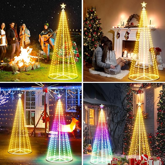6FT Smart Cone Christmas Tree, Multicolor Prelit Outdoor Christmas Tree Lights, Music Sync, App & Remote Control, LED Light Show Tree for Indoor Outdoor Decorations