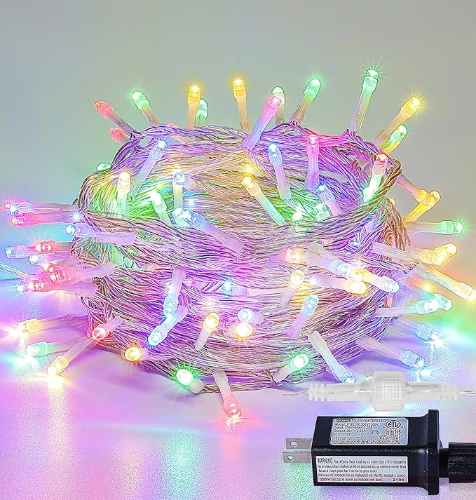 33FT 100 LEDs String Lights Waterproof Fairy Lights 8 Modes with Memory 30V UL Certified Power Supply for Home, Garden, Wedding, Party, Christmas Decoration Indoor Outdoor (Multicolor)