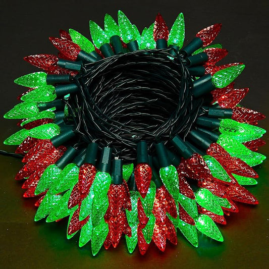 WBao C6 Battery Operated Christmas Lights, 100 LED 34ft String Lights with 8 Modes, Auto Timer, Waterproof for Indoor Outdoor Christmas Trees, Fence, Garlands, Stairs Xmas Decorations, Red Green