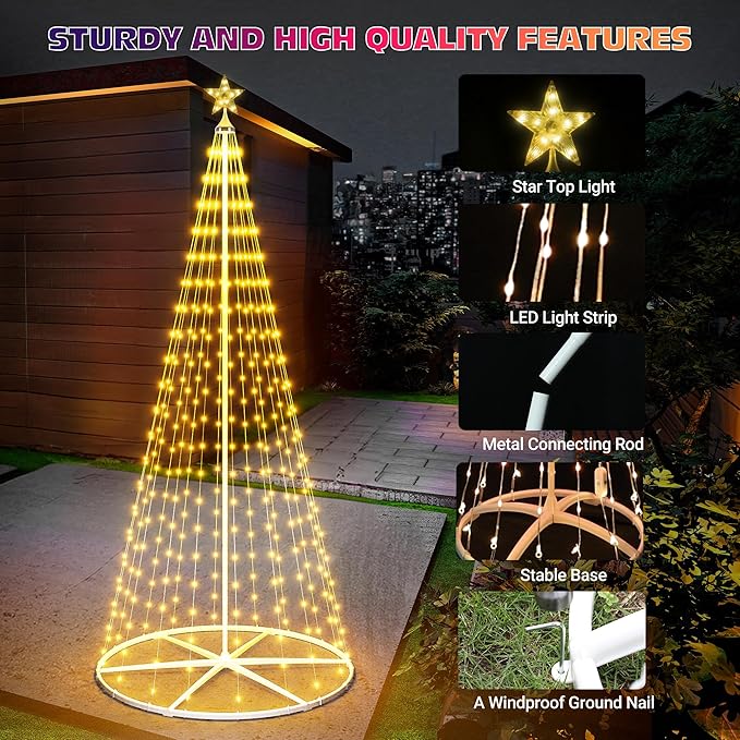 7.5FT Smart Cone Christmas Tree, Multicolor Prelit Outdoor Christmas Tree Lights with Star, Music Sync, App & Remote Control, LED Light Show Tree for Indoor Outdoor Decorations