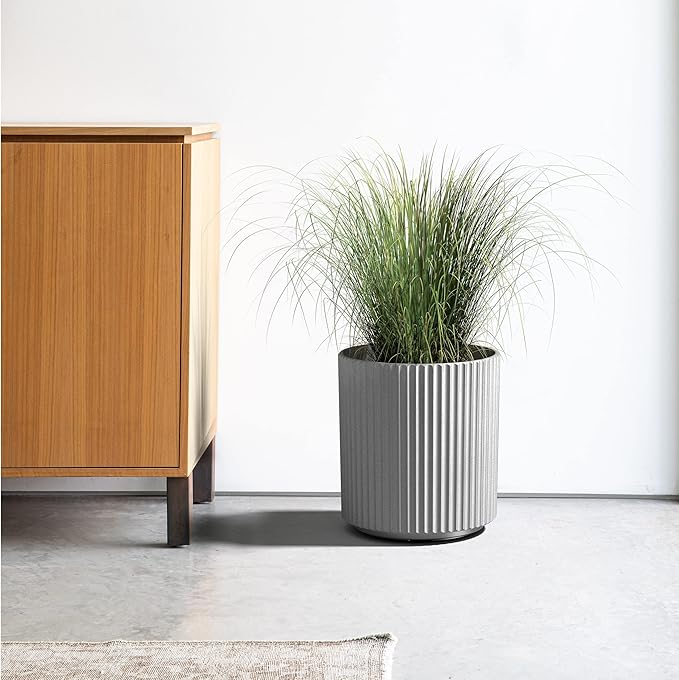 Veradek Demi Series Round Planter for Porch, Patio, Backyard | Durable Plastic-Stone Composite Material | Modern Décor for Tall Plants, Flowers