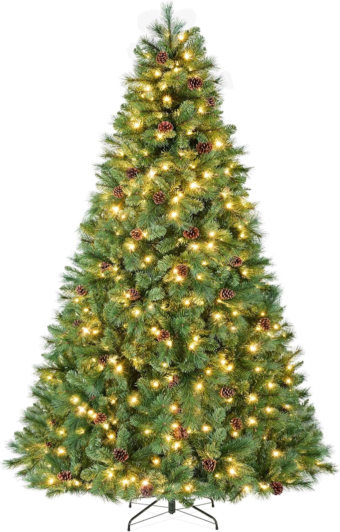 Best Choice Products 4.5ft Pre-Lit Scotch Pine Christmas Tree, Premium Pre-Decorated Artificial Holiday Decor w/ 396 Branch Tips, 2-in-1 White and Multicolor LED Lights, Cordless Setup
