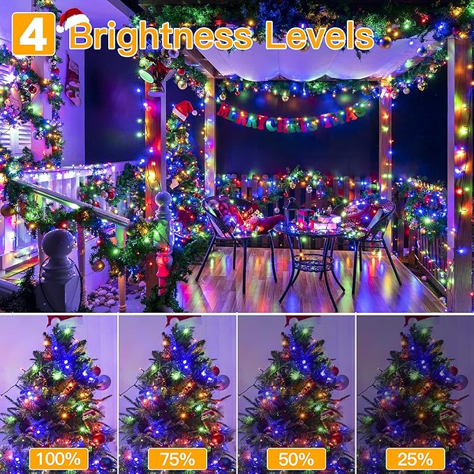 Ollny Christmas Lights 400LED 132FT, Plug-in Outside Tree Lights with Timer and 8 Modes, Remote Control Waterproof Dimmable Outdoor String Lights for House Yard Patio Xmas Decorations (Multicolored)