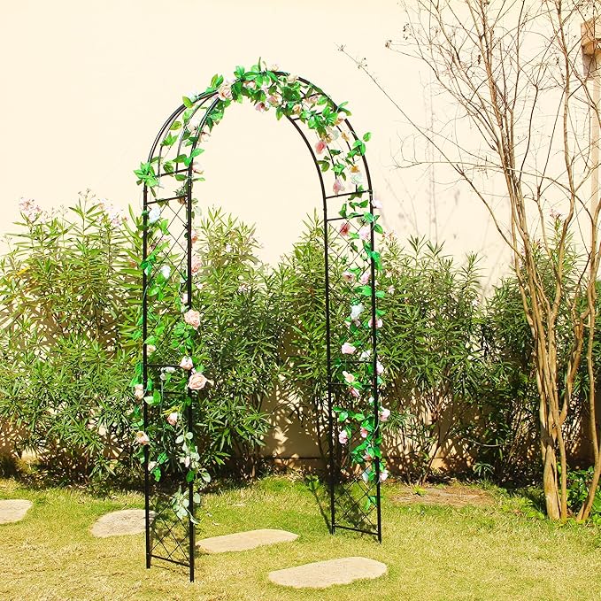 Garden Arbor 7.9 Ft High x 3.8 Ft Wide Sturdy Metal Archway with Ground Stakes to Enhance Stability for Different Grounds, Garden Arch Trellis Pergola for Climbing Plants, Decoration