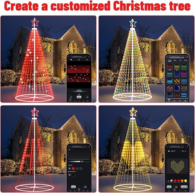 16FT Outdoor Christmas Tree - Smart Christmas Tree Outdoor Lighted Decoration, X-mas Star Tree Bluetooth App Control Color Changing DIY X-mas Tree Light for Yard & Garden