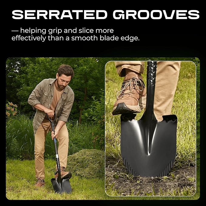 CKG Carbon Garden Shovel for Digging 43 Inches, Heavy Duty Gardening Shovel with Round Blade and Comfortable D Grip Spade Shovel for Gardening, Landscaping, Construction, Round Blade