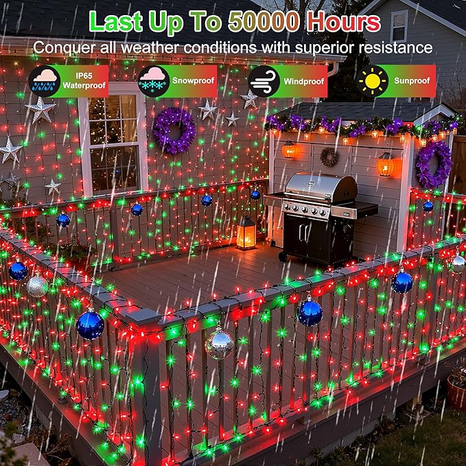 350LED 90FT Christmas Lights Indoor Outdoor, 12 Modes Red and Green Outdoor String Lights with Timer & Dimmable, Waterproof Green Wire Christmas String Lights for Tree Xmas Patio Fence Balcony Garden