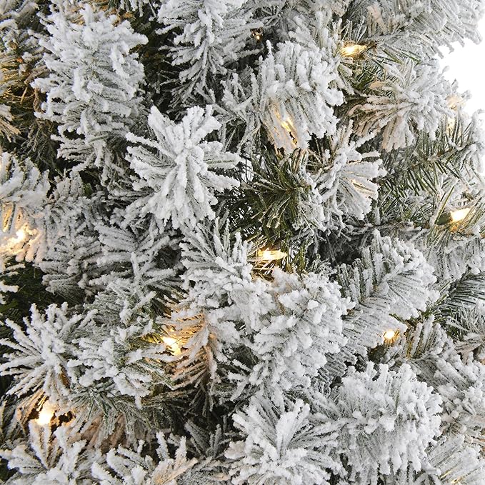 6ft Flocked Christmas Tree with 250 Warm White Lights, Frosted Artificial Tree with 820 Snowy Branch Tips, Metal Stand & Foldable Base - Ideal for Home, Office, Party, or Holiday Decor