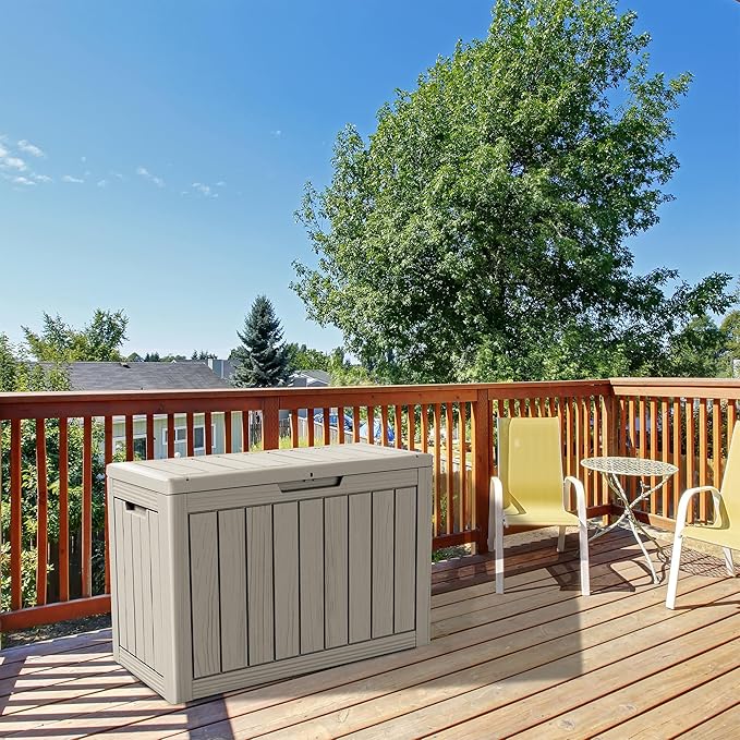 TARKARI 45 Gallon Lockable Resin Deck Box, Waterproof & UV-Resistant Outdoor Storage Box for Outdoor Cushion Storage, Garden Tools & Pool Accessories Storage, Gray