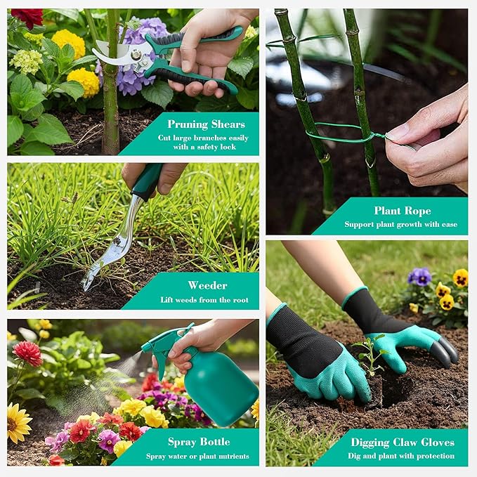 Garden Tool Set, Gardening Gifts for Women, Men, Mom, Dad, 11-Piece Heavy-Duty Aluminum Hand Tools Set with Tote Bag, Ergonomic Handles, Rust-Proof Starter Garden Kits, Gardening Essentials & Supplies