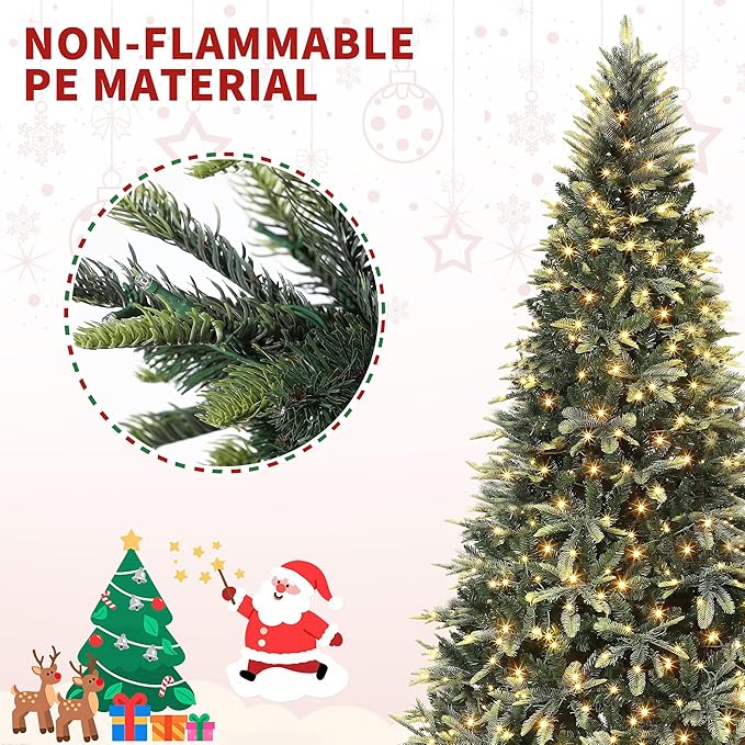 6.5 FT Pre-Lit Pencil Christmas Tree – 300 Warm White Lights, Auto-Hinged Expansion, Foldable Metal Stand, PE & PVC Construction – for Porch, Party, Office, and Home Decor