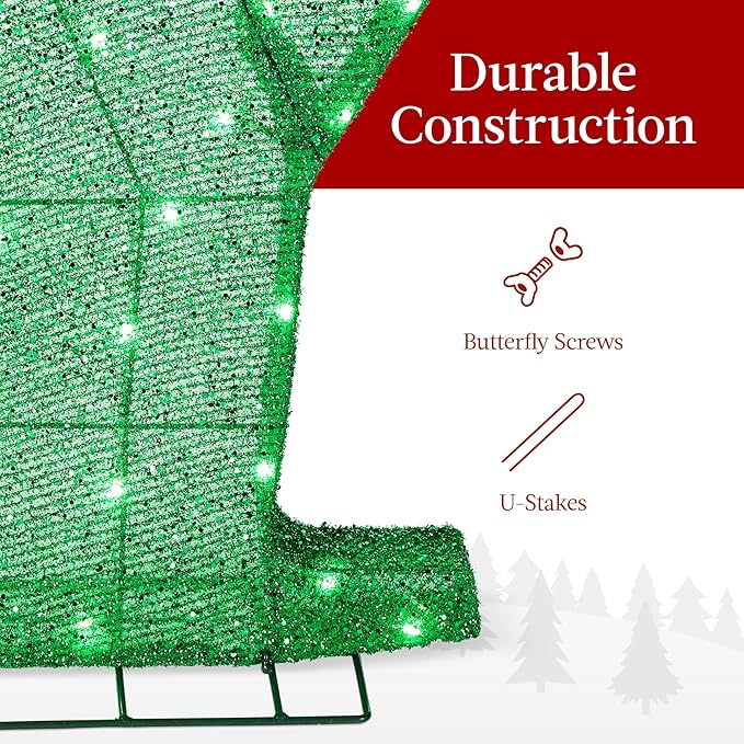 Best Choice Products 3-Piece Christmas Joy Yard Decoration, 32in 3D Lighted Outdoor Holiday Décor w/ 150 LED Lights, Ground Stakes - Red/Gold/Green