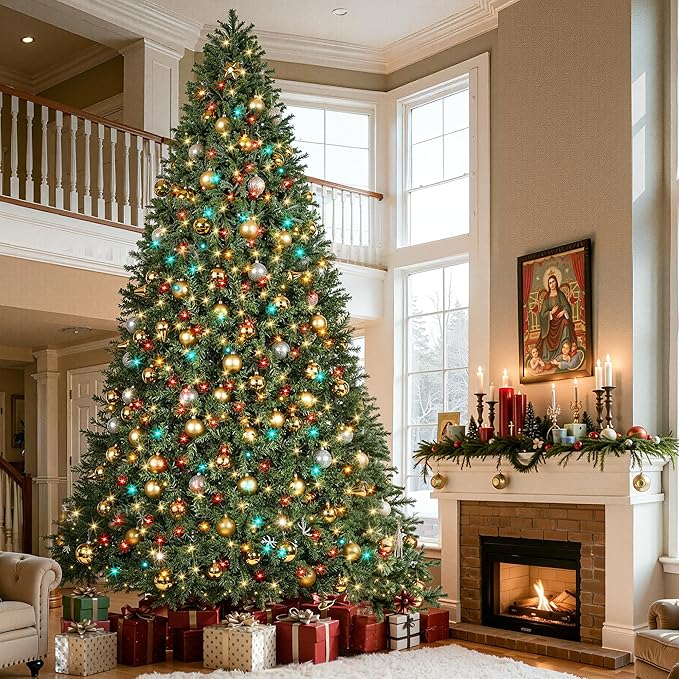 HOLLO STAR 12 ft Prelit Christmas Tree with 1086 LED Lights, App Control, Artificial Christmas Tree with Multi-Color RGBW Lights, 3993 Branch Tips, Metal Base, Easy to Assemble, for Home, Party