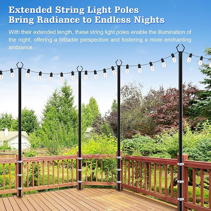 SINLEY 4 Pack String Light Poles,10 Ft Metal Poles with Fork for Outdoor String Lights,Outdoor Light Poles with Fork,Poles/Post/Stand for Outside,Patio,Deck,Backyard,Garden Wedding,Party