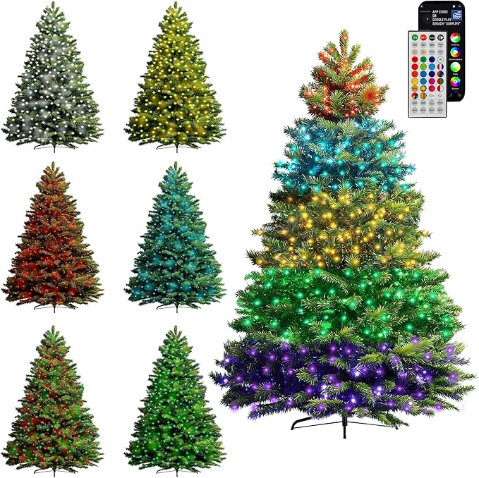 TW SHINE 6FT Smart Pre-Lit Artificial Christmas Tree, 946 Branch 300 LED Christmas Trees with Lights Remote & App &Timer, RGB Color Changing Xmas Tree for Indoor Decorations, Foldable Stand