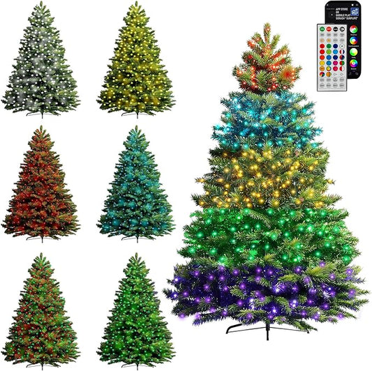 TW SHINE 6FT Smart Pre-Lit Artificial Christmas Tree, 946 Branch 300 LED Christmas Trees with Lights Remote & App &Timer, RGB Color Changing Xmas Tree for Indoor Decorations, Foldable Stand