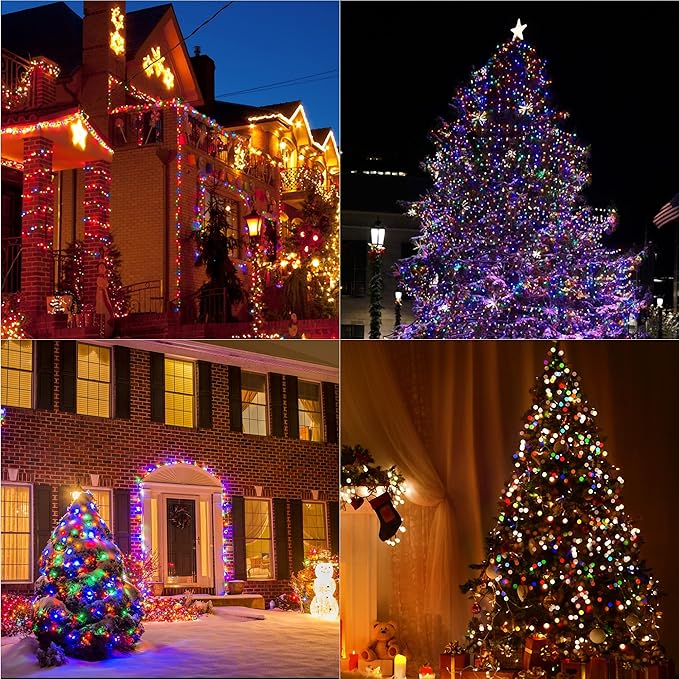 LJLNION 1000 LED Fairy String Lights, 328FT Long Outdoor Christmas Lights, Waterproof IP65 Green PVC Copper Wire Lights, 8 Lighting Modes Plug in for Xmas Tree Holiday Party Wedding Decor, Multicolor