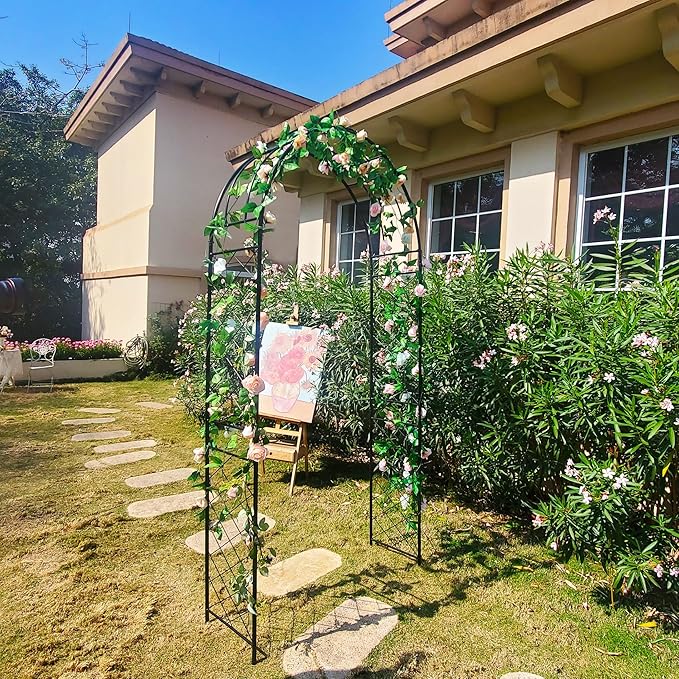 Garden Arbor 7.9 Ft High x 3.8 Ft Wide Sturdy Metal Archway with Ground Stakes to Enhance Stability for Different Grounds, Garden Arch Trellis Pergola for Climbing Plants, Decoration