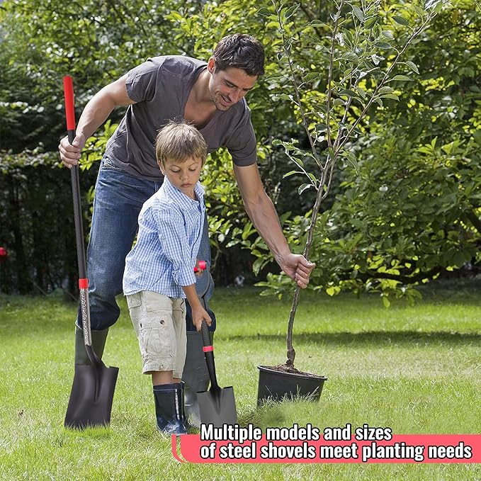 SHARK ATTACK 2 Pack 28 Inch Mini Shovel with D-Grip Handle - Kids Shovel Steel Construction with Powder Coating, Compact Digging Tool for Gardening, Camping & Car Emergency