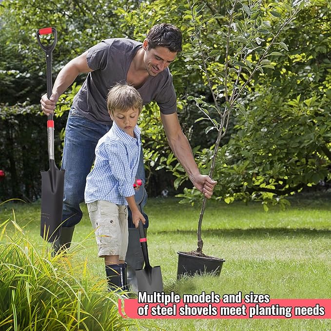 SHARK ATTACK Spade Shovel, 43in Heavy Duty Drain Spade for Digging, Ergonomic No-Slip H-Grip Handles, Oversized Steps and D Handle for Gardening, Land Management, Yard Work, Farming and Transplanting