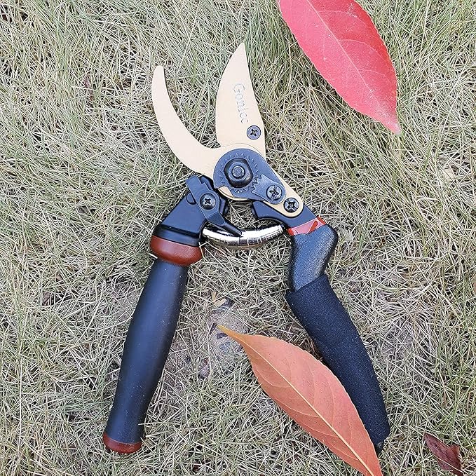 gonicc 8.5" Professional Rotating Bypass Titanium Coated Pruning Shears(GPPS-1014), Secateurs, Scissors, Pruners with Heavy Duty SK5 Blade. Soft Cushion Grip Handle for Everyone.