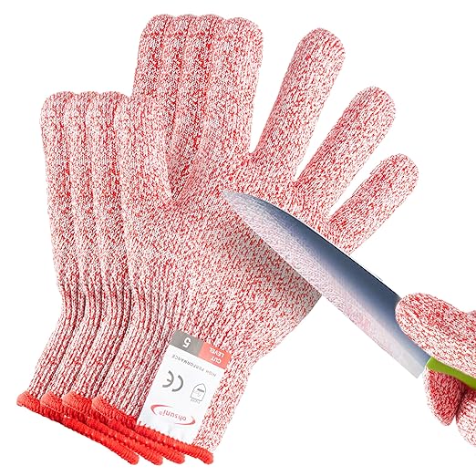 Cutting Gloves, 2 Pairs of Cut Resistant Gloves Food Grade, Cut Resistant Gloves for Kitchen, Oyster Shucking, Fish Fillet Processing, Carving Wood and Gardening(Large-Red)
