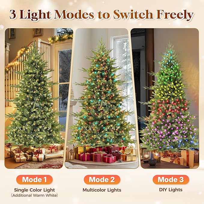 HOLLO STAR 6 ft Prelit Pencil Christmas Tree with 300 LED Lights, App Control, Aspen Artificial Christmas Tree, Multi-Color RGBW Lights, 969 PE & PVC Branch Tips, Skinny Xmas Tree, for Home, Party