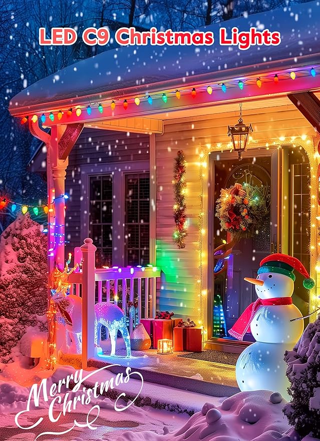 C9 Christmas Lights Outdoor Waterproof, 81 Feet 100 LED C9 String Lights with Timer & 8 Light Mode, Connectable Christmas Tree Lights for Indoor Outside Roofline Patio Decorations, Multicolor