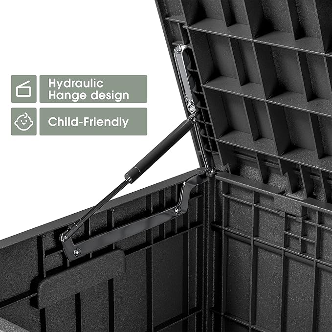 Greesum 82 Gallon Resin Deck Box All Weather Large Outdoor Storage for Patio Furniture, Toys, Garden Tools, Lockable, Black