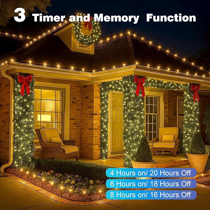 Christmas Lights 1200 LED 394 FT, IP67 Waterproof Christmastree Lights with 8 Modes, Remote Control 3 Timers & Memory Function Xmas Decorations for House and Holiday (Warm White)