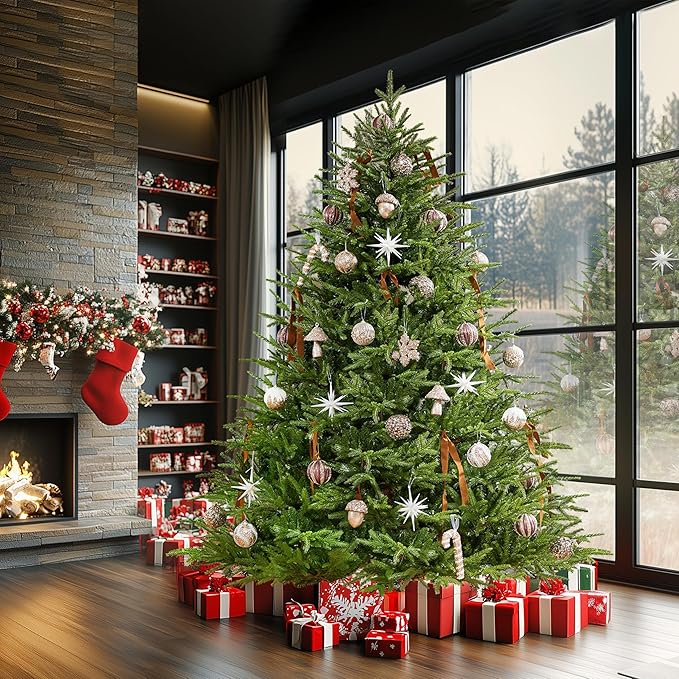 Yaheetech 6ft Full Christmas Tree with 550 Multicolored LED Lights & 1207 Unique Forked Tips,Hinged Tree for Garden,Office,Pre-lit Artificial Christmas Tree with Foldable Metal Stand,Green