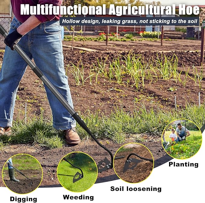 Hoe Garden Tool, 70 Inch Long Handle Hollow Hoe, Adjustable Manual Weeder Heavy Duty Garden Hoe for Weeding, Digging, Hoeing, Cutting and Loosing Soil