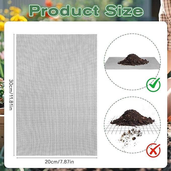 30pcs Plant Pot Mesh Hole Pad, Plant Pot Drainage Mat, 11.8x7.8 Inch Black Square Soil Screen for Pots for Garden Outdoor Potted Plants Keep Soil from Flowing Away