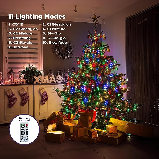 WBao Christmas Lights Indoor Outdoor 300LED 100FT, Color Changing Christmas String Lights with Remote, UL Certified, 11 Modes, Timer, Connectable & Waterproof for Party Decor, Warm White & Multicolor