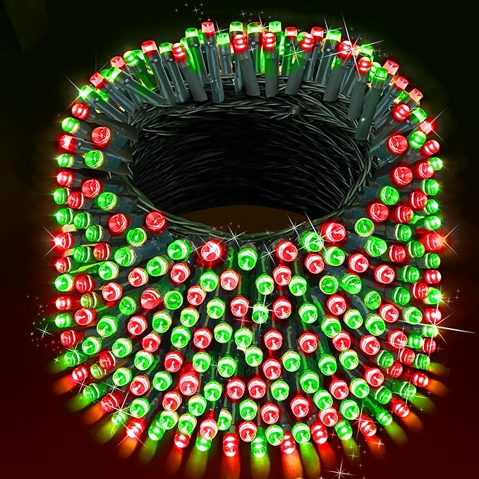 XURISEN 403FT 1000 LED Christmas Lights Outdoor Green Wire String Lights 8 Modes with Timer Memory Waterproof Fairy Light Plug in for Xmas Tree Wedding Yard Party Holiday Decorations(Red+Green)