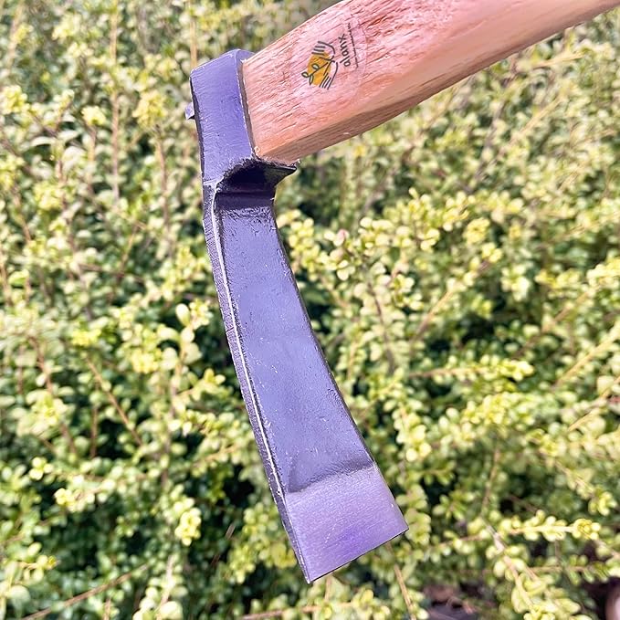 14 Inch Heavy Duty Narrow Hoe, Without Welding, Japanese Carbon Steel with Oak Wooden Handle, Garden Tool for Digging, Weeding, and Planting