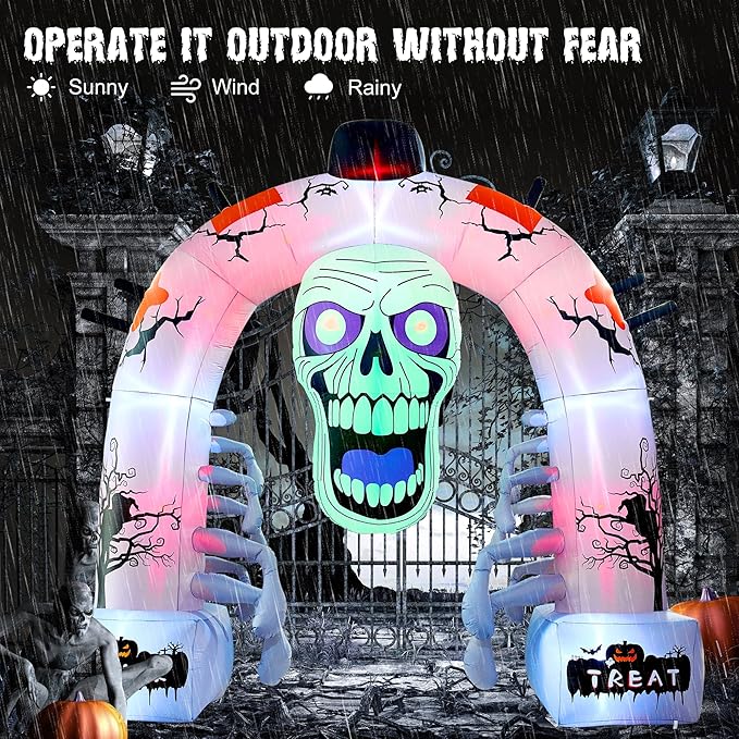 12 FT Halloween Inflatables, Scary Skeleton Archway Halloween Inflatable Outdoor Decoration, Build-in LEDs Spooky Blow Up Yard Halloween Arch for Decor Outside Holiday Party Garden Lawn