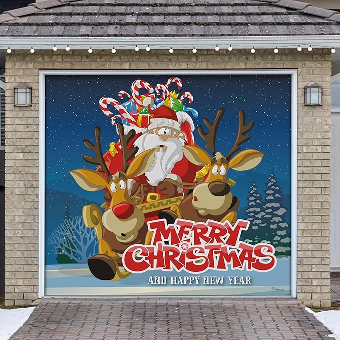 7' x 8' Santa’s Merry Takeoff Christmas Garage Door Banner - Designed to Move with Door | Magical Festive Single Garage Door Decoration