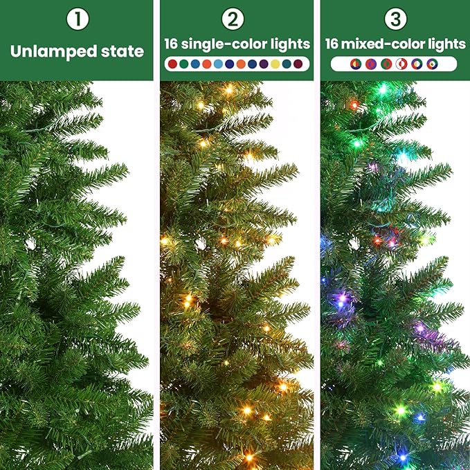 SHareconn 4ft Prelit Artificial Hinged Slim Pencil Christmas Tree, with Remote Controlled Multi-Color RGB Lights, Perfect Choice Decoration for Xmas Holiday, 4 FT, Green