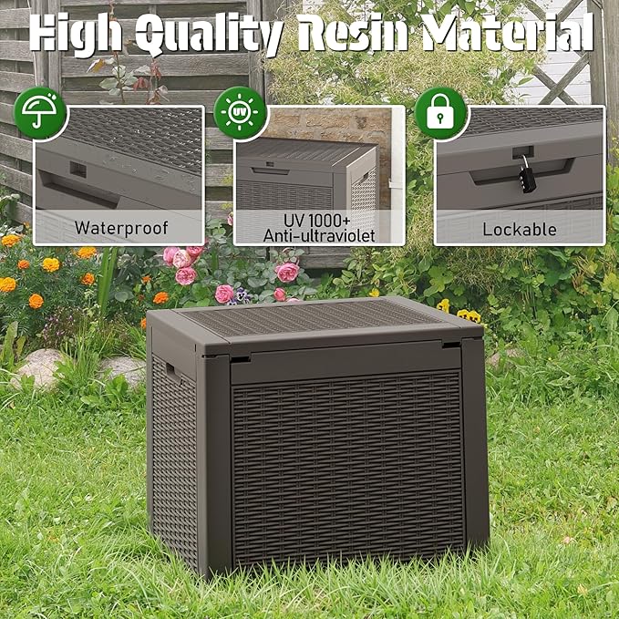 KAMABOKO 31 Gallon Resin Deck Box 2 Pack Outdoor & Indoor Waterproof Storage Box for Garden Tools, Package Delivery, Pool Supplies, Patio Cushions, Grey(Set of 2)