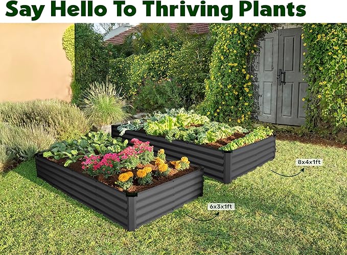 Galvanized Raised Garden Beds Outdoor // 6×3×1 ft Planter Raised Beds for Gardening, Vegetables, Flowers // Large Metal Garden Box // Patented Tool-Free Design (Dark Gray)