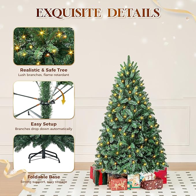 HOLLO STAR 4.5 ft Prelit Christmas Tree with 197 LED Lights, App Control, Artificial Christmas Tree with Multi-Color RGBW Lights, 400 Branch Tips, Metal Base, Easy to Assemble, for Home, Party